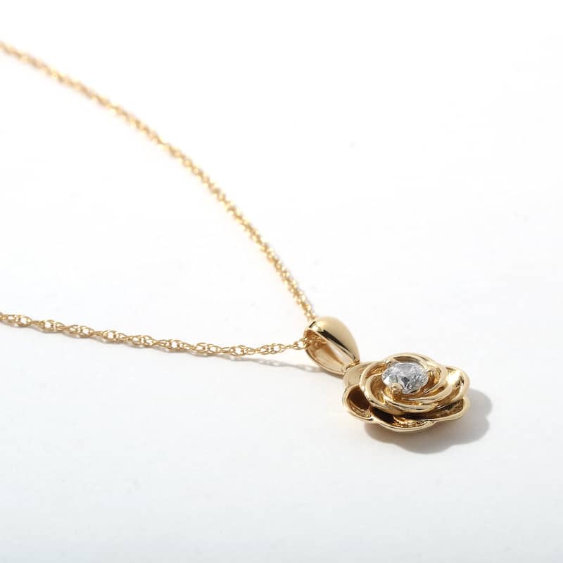 10K Gold 1/5ct TDW Diamond Rose Pendant Necklace for Women