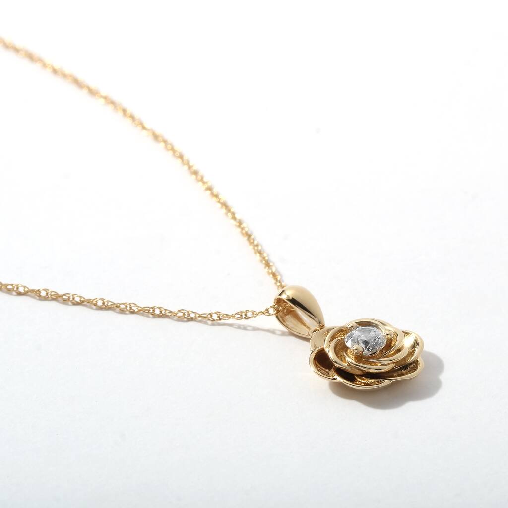 10K Gold 1/5ct TDW Diamond Rose Pendant Necklace for Women
