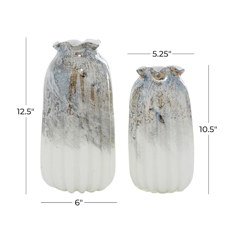 Glass Handmade Blown Vase - Set of 2 Gray - Roche River Decor - 6"W x 6"L x 12"H
