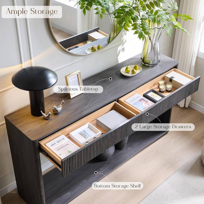 63" Modern Fluted 2 Drawers Entryway Table, Console Table, Sofa Table