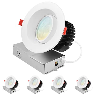 Luxrite 4 Inch Gimbal LED Recessed Light J-Box CRI90 18W 5CCT 2700K-5000K 1500 Lumens Dimmable IC Rated 4 Pack