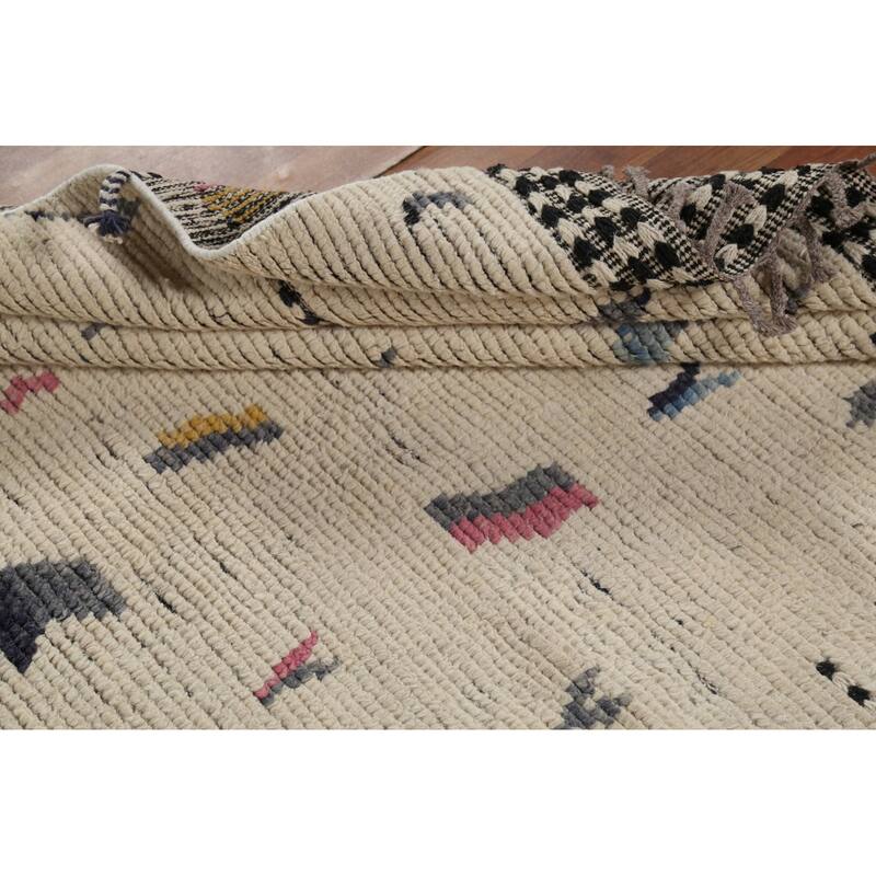 Earth Tone Moroccan Area Rug Hand-Knotted Beige Wool Carpet - 4'10"x 9'2"