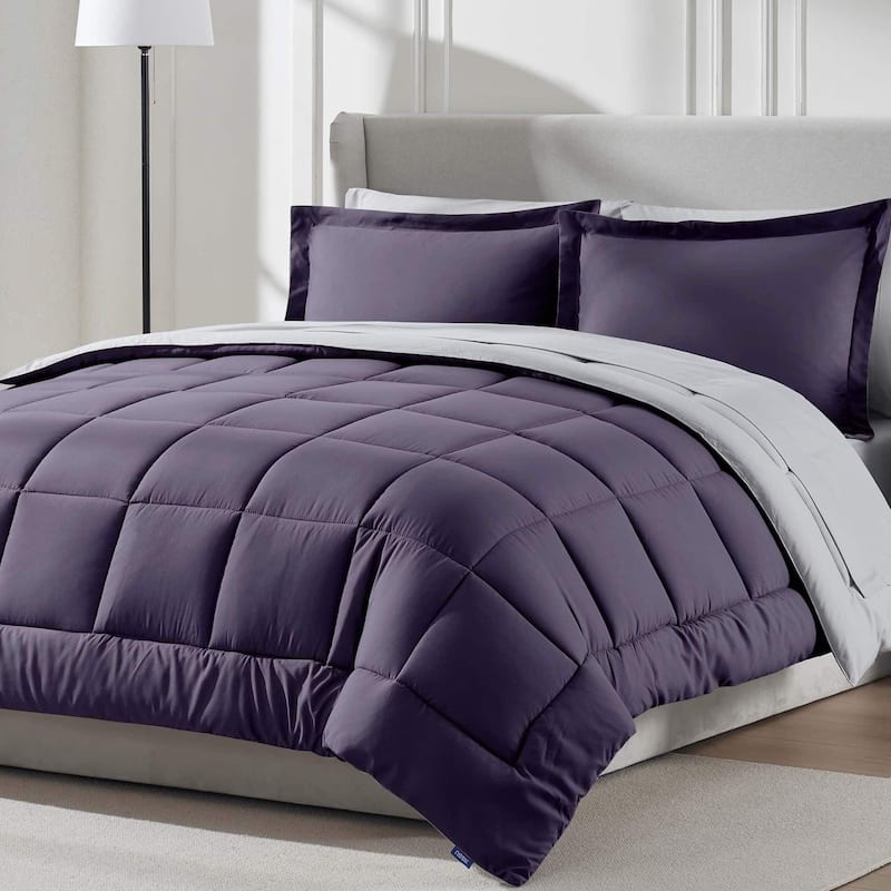 Emperyan Reversible Comforter Set Bed in a Bag with Cooling Pillow - Purple/Full - Full