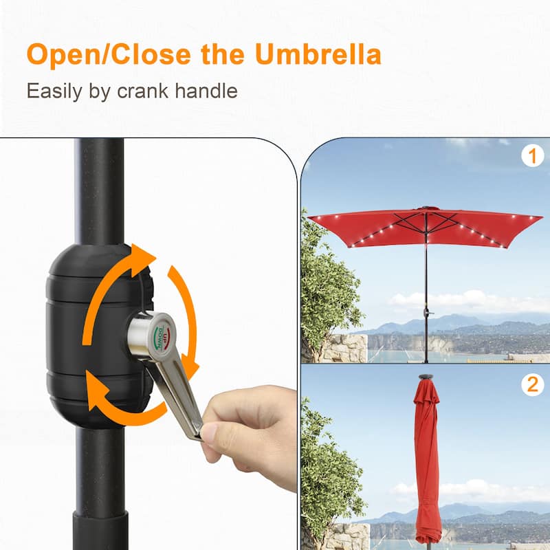 LIVOOSUN 10x6.5ft Steel Solar-Powered LED Patio Umbrella,w/Crank Tilt
