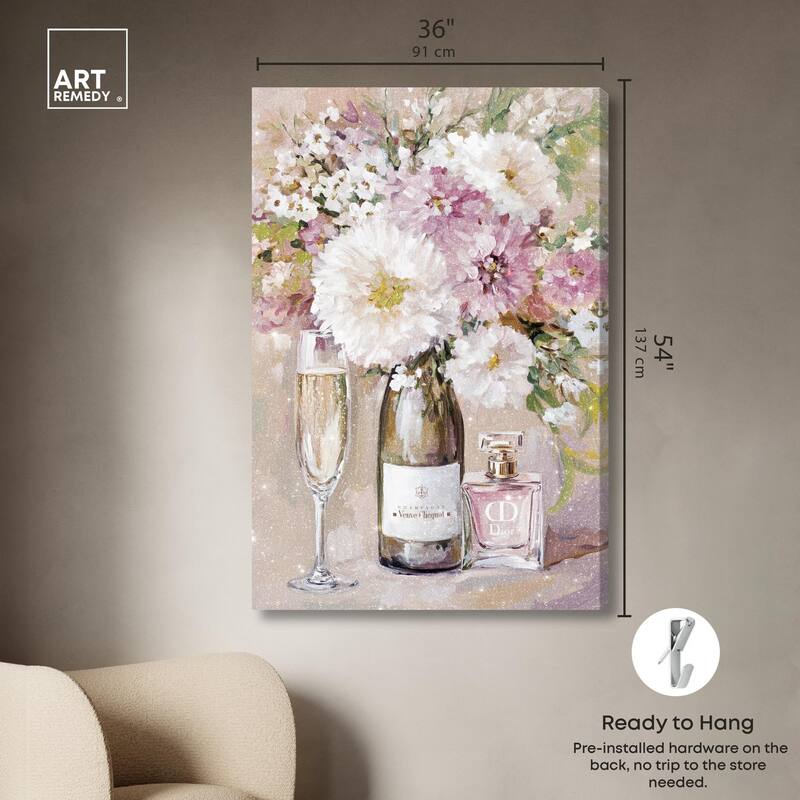 Light Floral Champagne Vase Canvas by Art Remedy, Gallery Wrapped