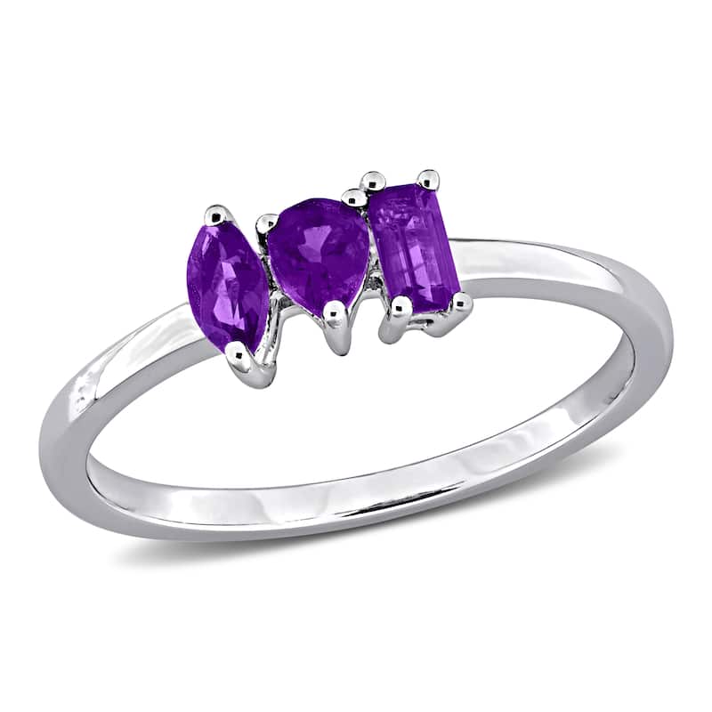Miadora Multi-Gem Three Stone Ring Sterling Silver - 7 - Purple