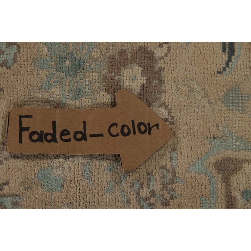 Distressed Tabriz Vintage Persian Rug Hand-Knotted Peach Wool Carpet - 9'11" x 13'3"