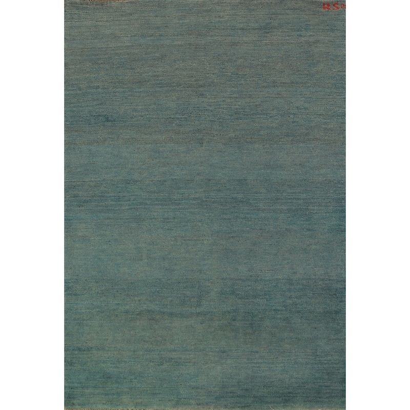 Gabbeh Modern Rug Hand-Knotted Stripe Blue Wool Carpet - 3'10" x 5'10"