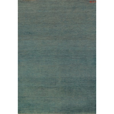 Gabbeh Modern Rug Hand-Knotted Stripe Blue Wool Carpet - 3'10" x 5'10"