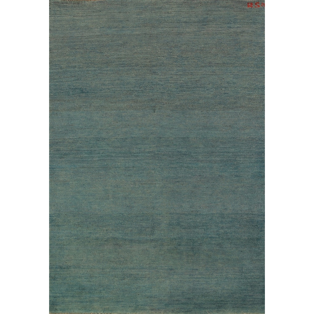 Gabbeh Modern Rug Hand-Knotted Stripe Blue Wool Carpet - 3'10" x 5'10"