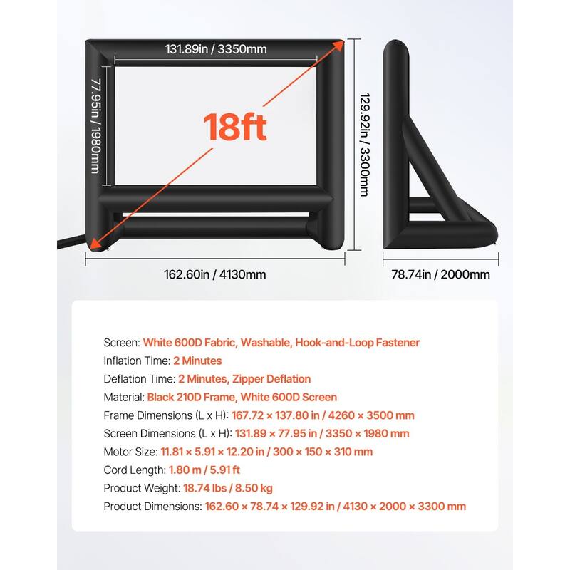 Inflatable Movie Screen, Inflatable Projector Screen with Portable Storage Bag, 16:9 Easy Set Up Movie Projection for