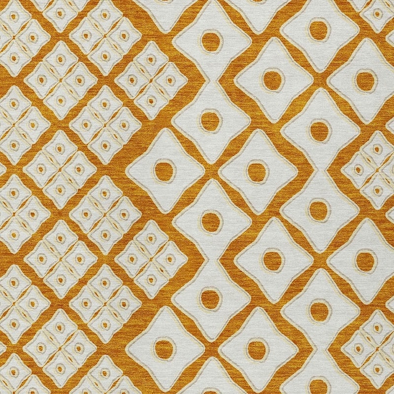 Orange And Ivory Geometric Washable Indoor Outdoor Area Rug - 5' X 8'