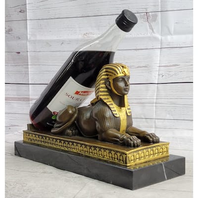 Egyptian Sphinx Bronze Sculpture Statue Mini Replica Signed Original Art On Marble Base