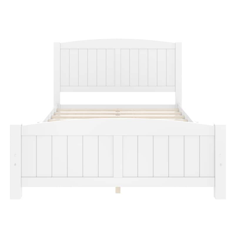 Full Size Platform Bed, Solid Wood Platform Bed with Support Slats and Strong Structure, No Box Spring Needed, White