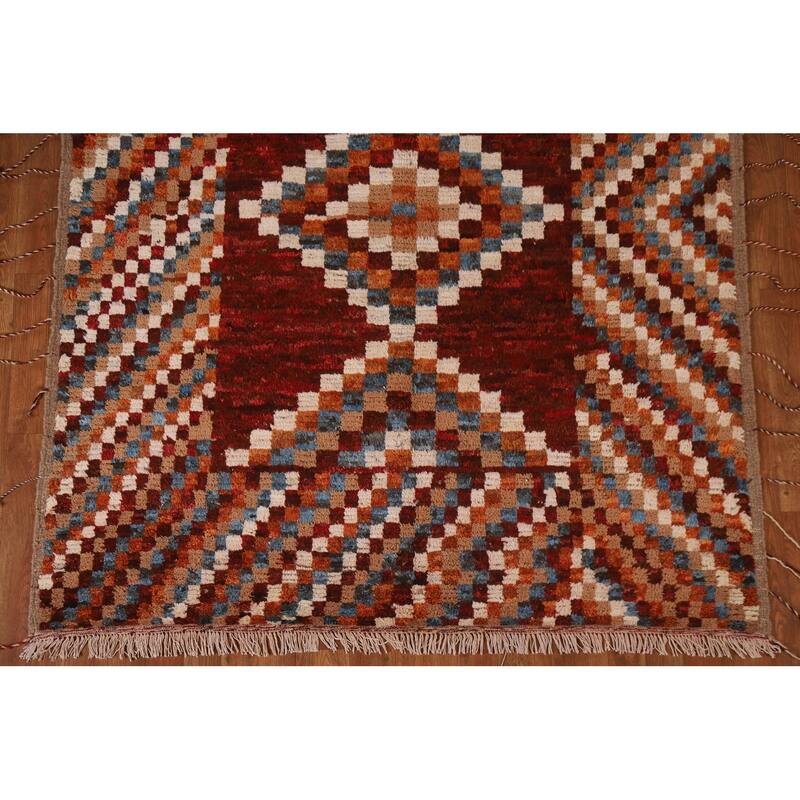 Hand Knotted Oriental 100% Wool Carpet Modern Geometric Red Moroccan Area Rug - 7' 9'' X 5' 6''
