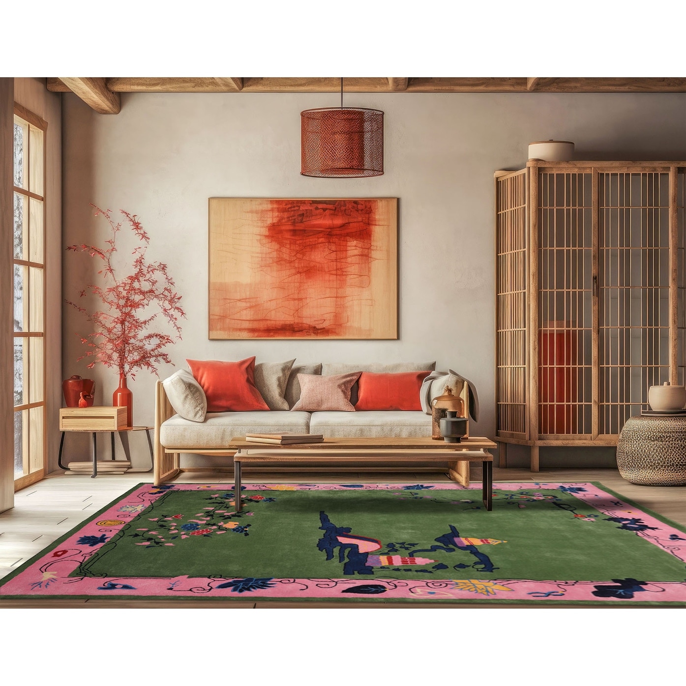 Hand Tufted LoomBloom Green Oriental Area Rug Multi Sizes