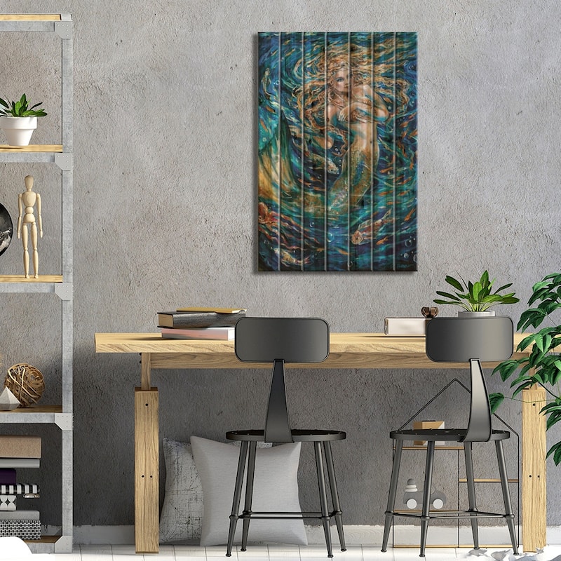 Swirling Waters Print On Wood by Linda Olsen - Multi-Color
