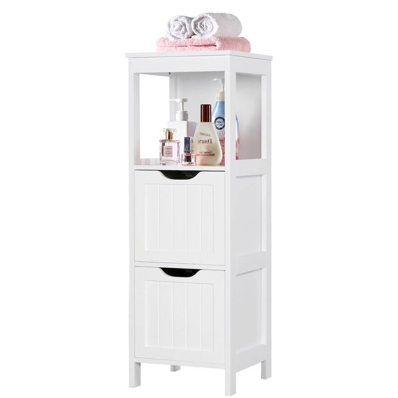 Yaheetech 3 Tiers Floor Bath Cabinet, 2 Hideaway Drawers 1 Shelf - White