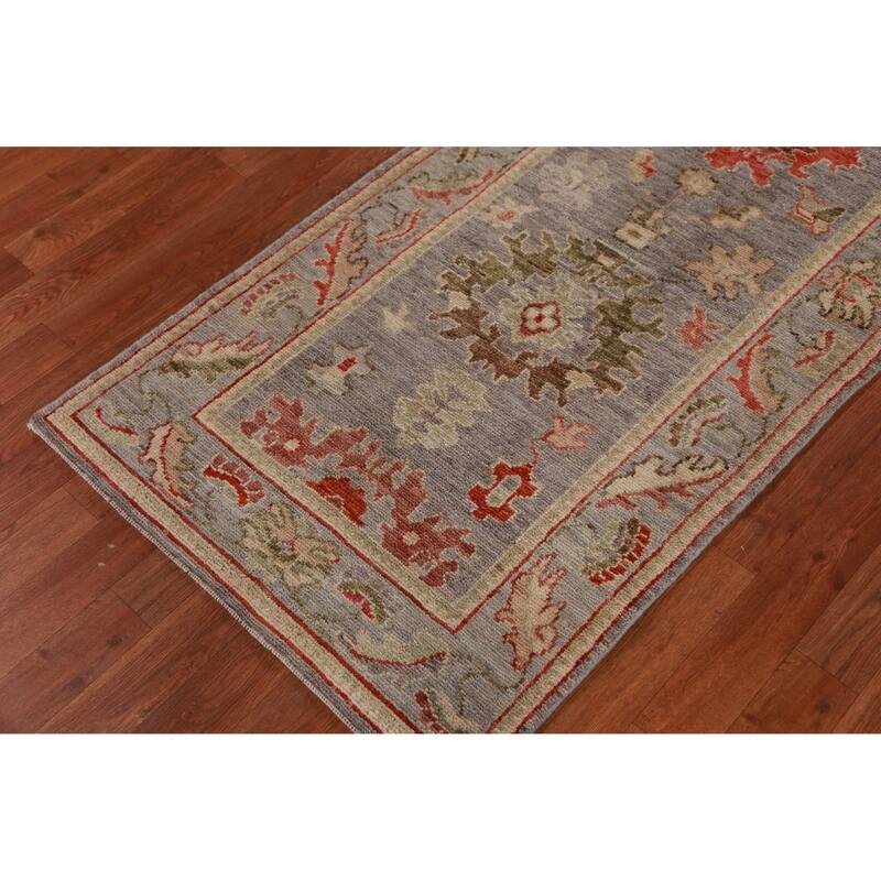 Hand Knotted Oriental 100% Wool Carpet Transitional All-Over Greys & Charcoal Oushak Runner Rug - 9' 8'' X 2' 8''