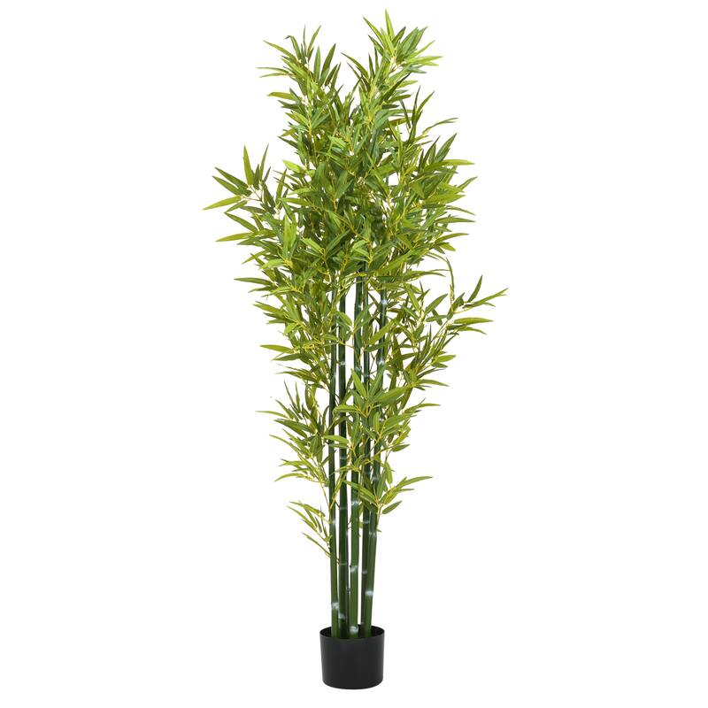 Roomfitters 72'' Artificial Bamboo Tree Set of 2, Tall Faux Indoor Plants with Black Plastic Pots for Home Decor, Green