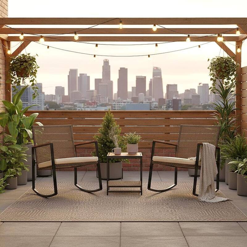 Made4Home Vianna 3-Piece Solid Acacia Wood Patio Rocking Set