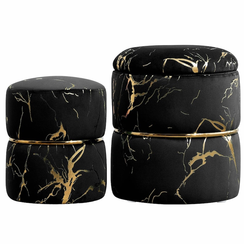 Plush Round Ottomans - Set of 2 with Removable Lids