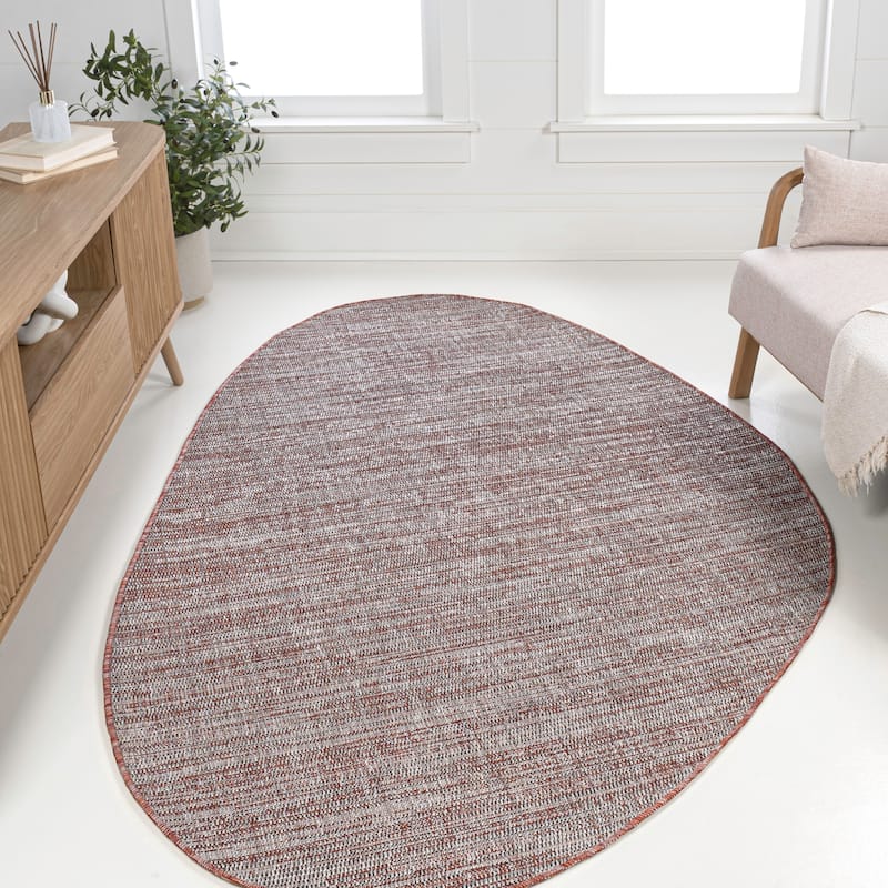 JONATHAN Y Callan Modern Rustic Abstract Indoor/Outdoor Shaped Area Rug - 4' x 6' - Beige/Red