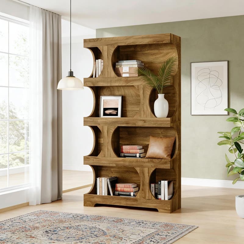 Tall 4-Tier S-Shaped Bookcase