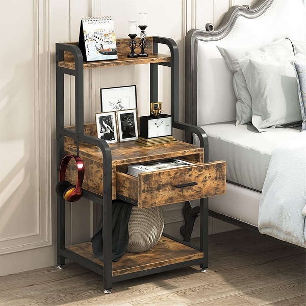 Nightstand, Side Table, 3-Tier End Table with Drawer&Storage Shelves. Opens flyout.