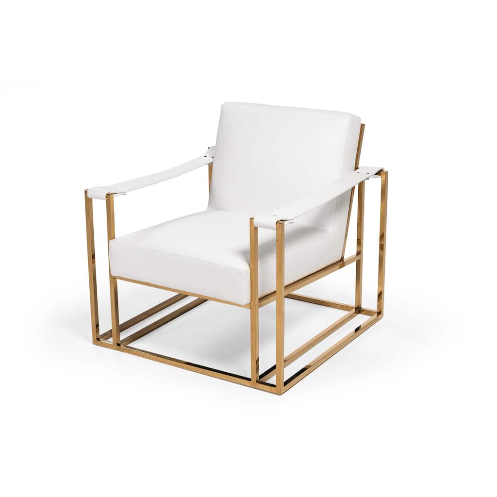 Modrest Larson Modern White Leatherette & Gold Accent Chair