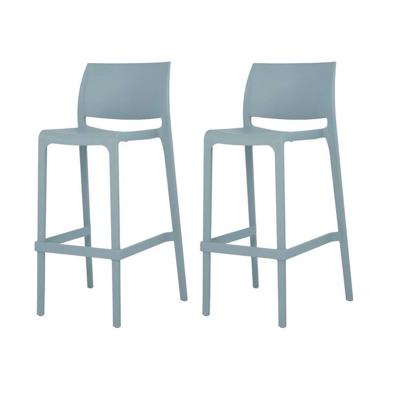 HomeRoots Set of Two 30" Baby Blue Heavy Duty Plastic Low Back Outdoor Bar Height Chairs