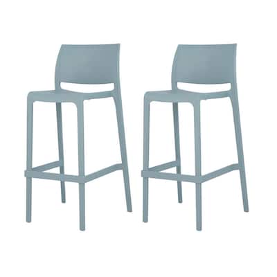 HomeRoots Set of Two 30" Baby Blue Heavy Duty Plastic Low Back Outdoor Bar Height Chairs