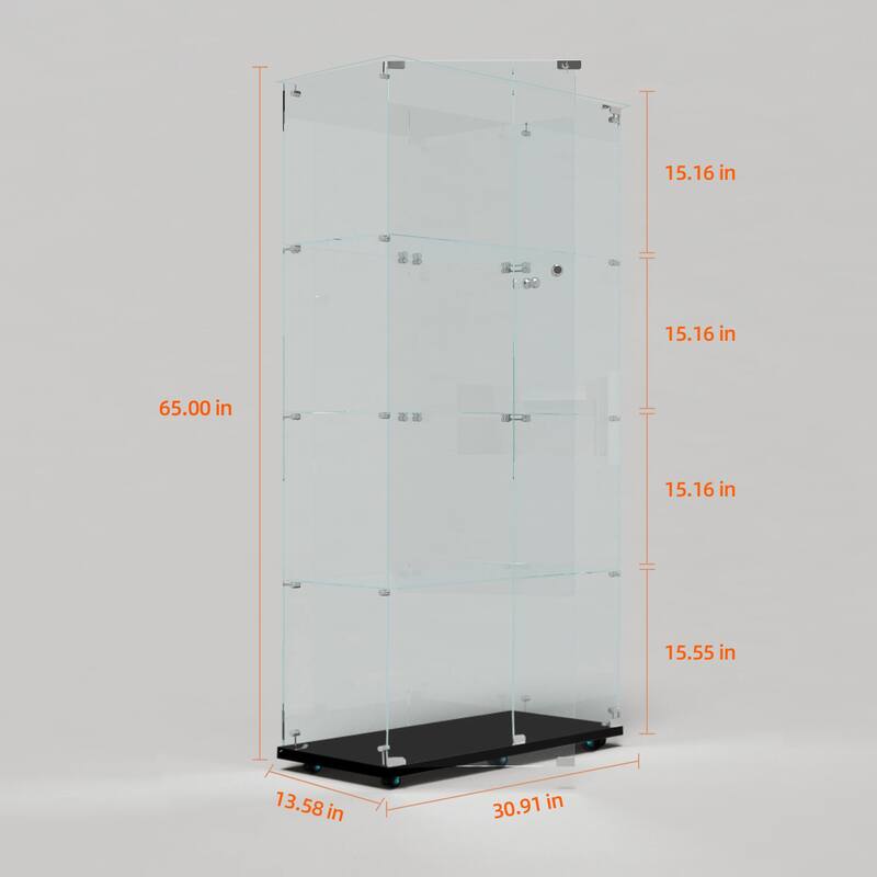 Tempered Glass Display Cabinet with Bluetooth LED Lights, Locking Casters, Wine and Curio Storage Cabinet