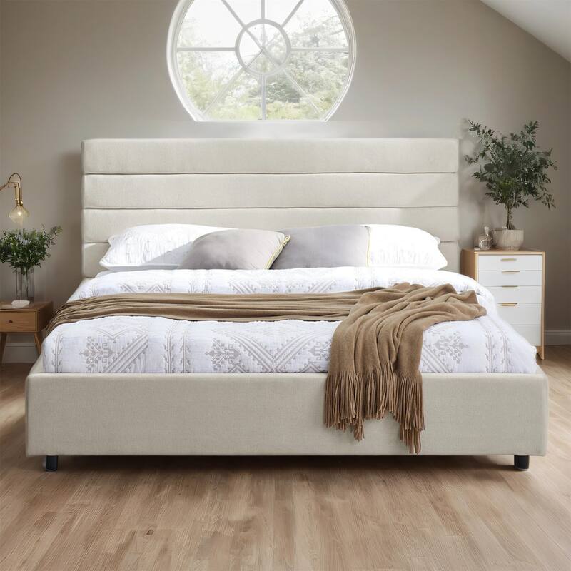 Queen Size Modern Upholstered Bed Frame with Headboard and Drawers