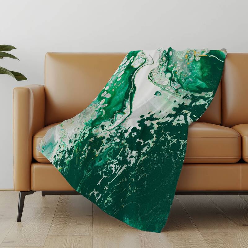 Premium Machine Washable ASB55 Abstract Modern Sherpa Throw Blanket - Green - 4'2" x 5'10"