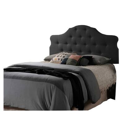 Button Tufted King Headboard with Arched Curved Design, Dark Gray