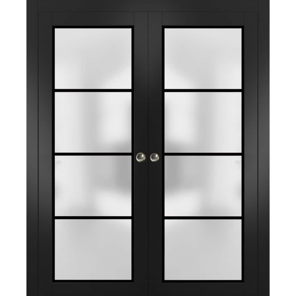 French Double Pocket Doors 36 x 80 Planum 2132 Matte Black Kit Trims Rail