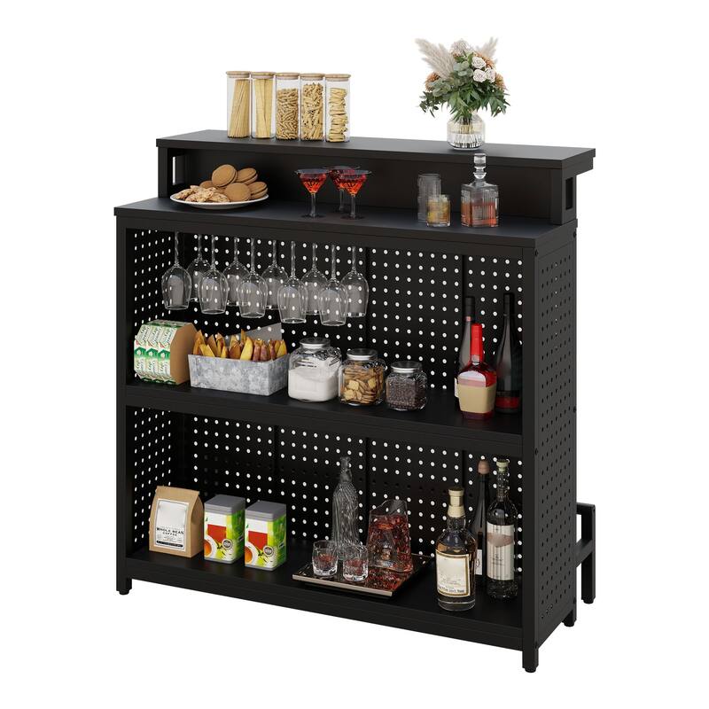 Moasis Liquor Home Bar Unit with 2-Tier Storage And LED Light