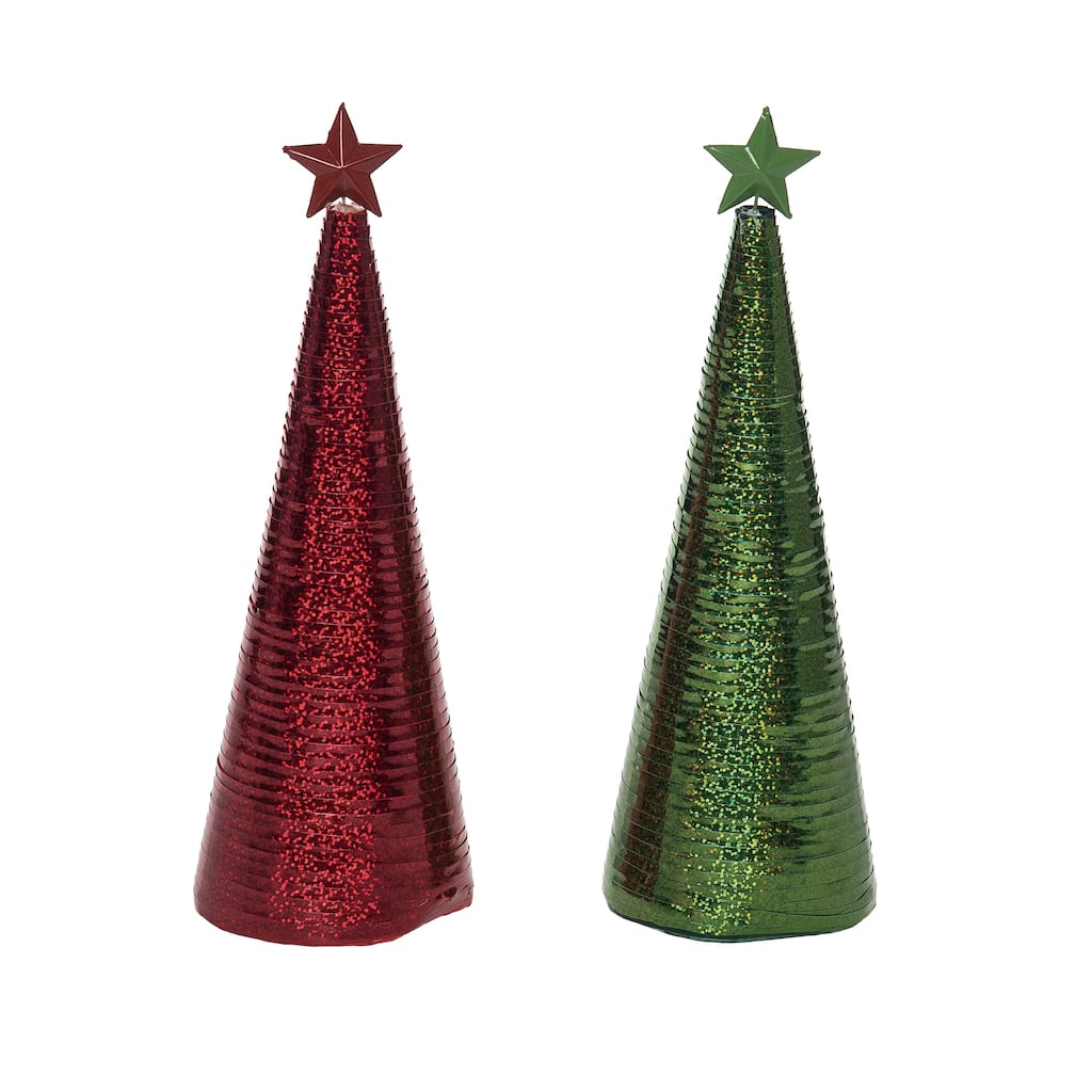 Transpac Ribbon Wrapped Tree Decor Set of 2 Christmas Home Decorations