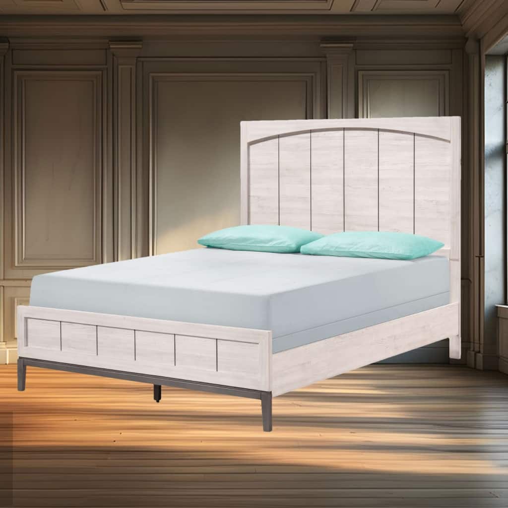 Contemporary Queen Size Wooden Panel Bed with Tall Headboard, Footboard, and Support Slats for Modern Bedrooms