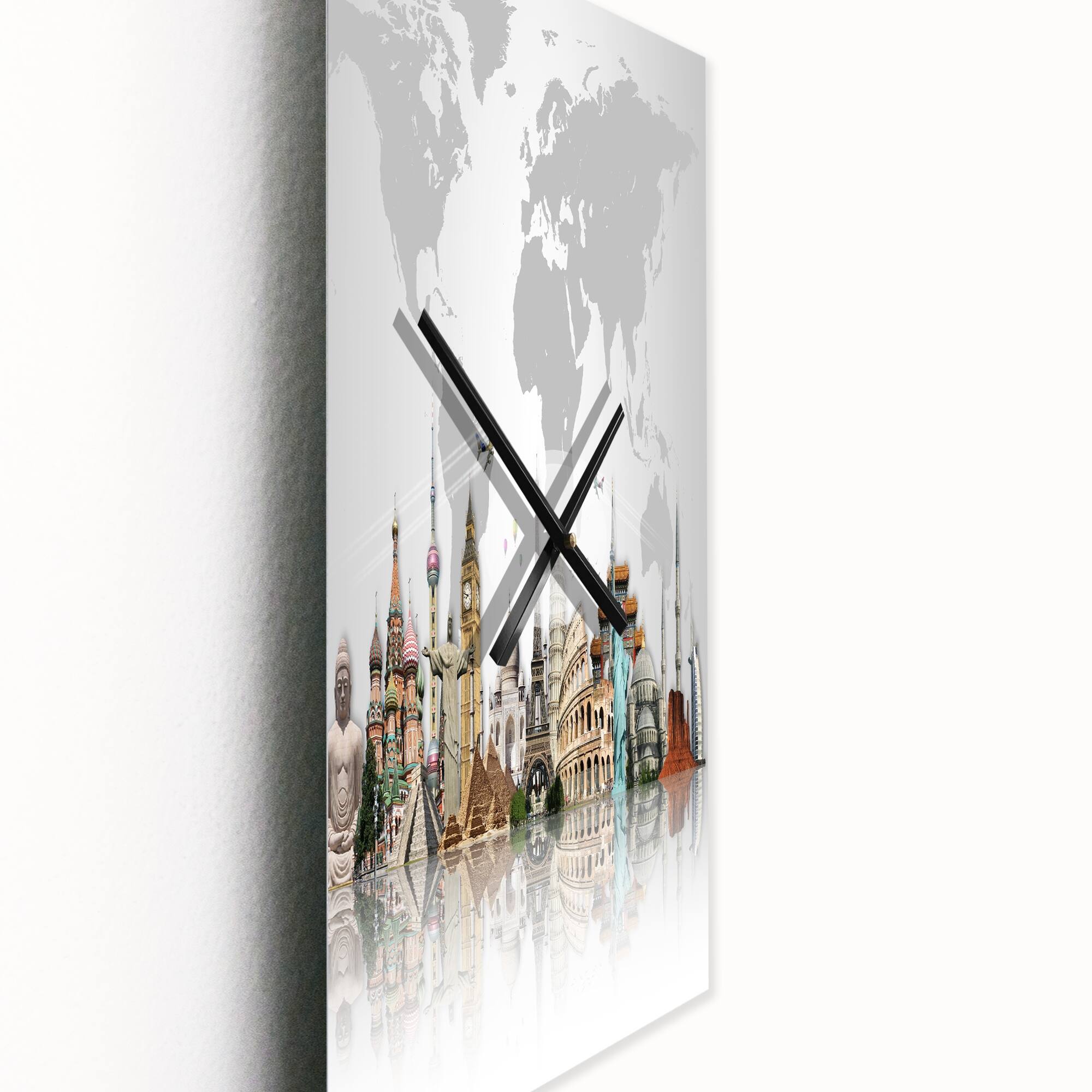 Designart 'Famous Monuments Across World' Modern Large Wall Clock Bed