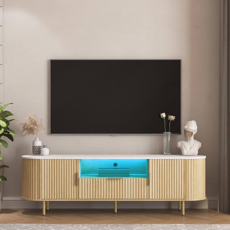 Lving Room Floor Standing TV Cabinet with 16 Color LEDs - Wood