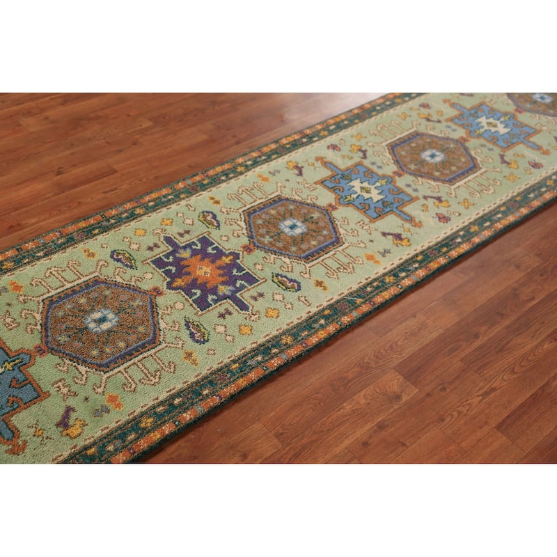 Light Green Khotan Indian Runner Rug Handmade Wool Carpet - 2'5"x 9'10"