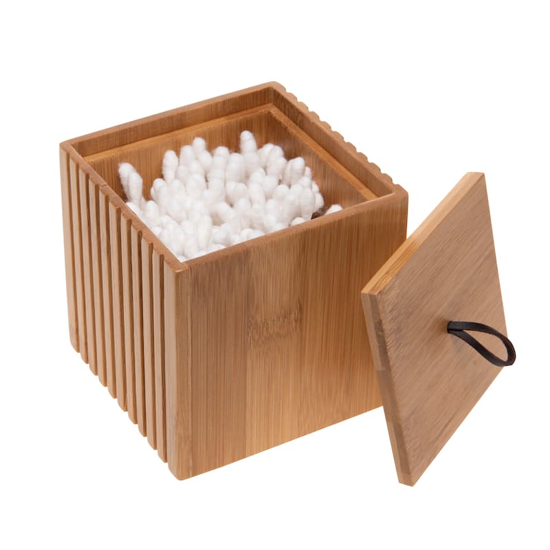 Bath Bliss Small Square Oslo Bamboo Storage Jar - Natural - 3.54 x 3.54 x 3.54