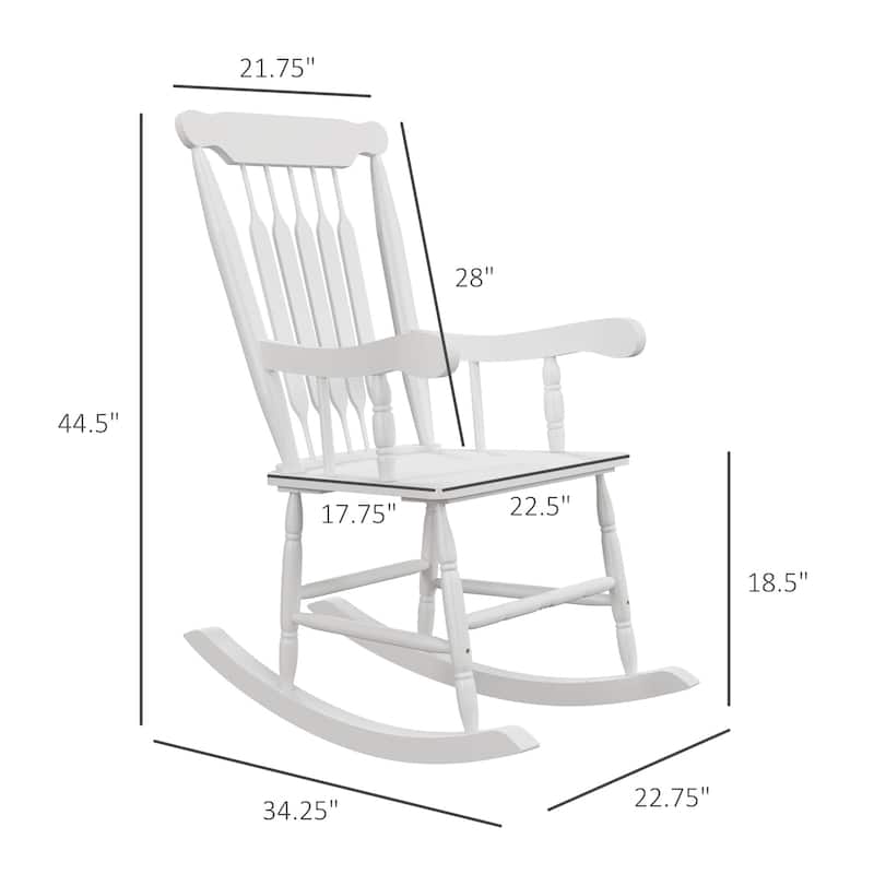 Outsunny Outdoor Wood Rocking Chairs Set of 2, 350 lbs. Porch Rockers with High Back for Garden, Patio, Balcony, White