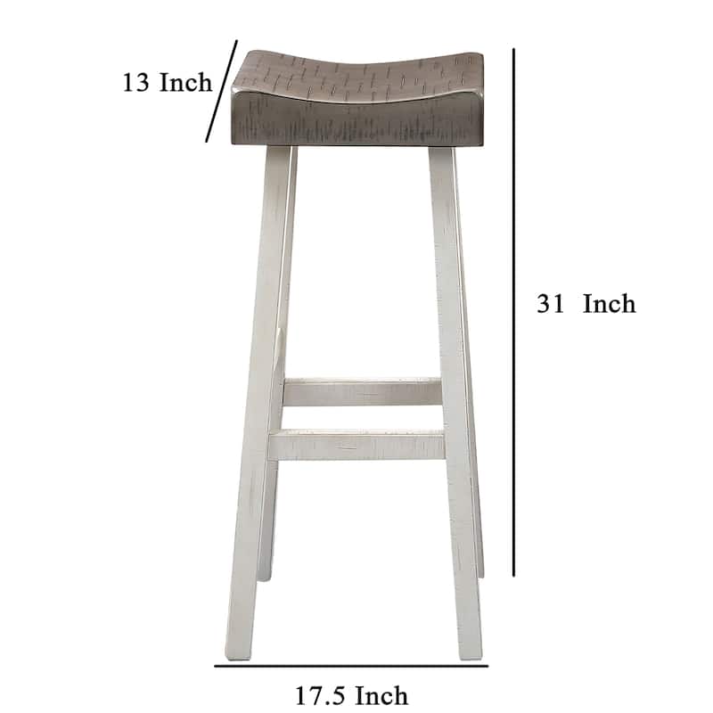Bianca Barstool Set of 2, Dark Gray Saddle Seat, White Solid Wood