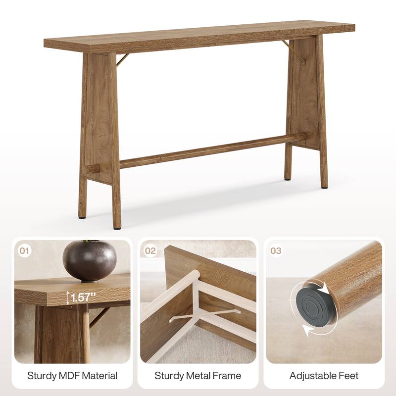 63" Long Wood Console Sofa Table with Metal Legs for Entryway