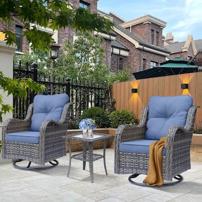 3 Piece Outdoor Patio Conversation Wicker Furniture Swivel Chairs Sets