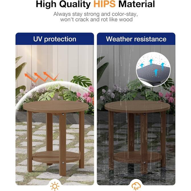 WINSOON Outdoor Side Table for Patio 16in HIPS Small Round Outdoor End Table - 2-Tier