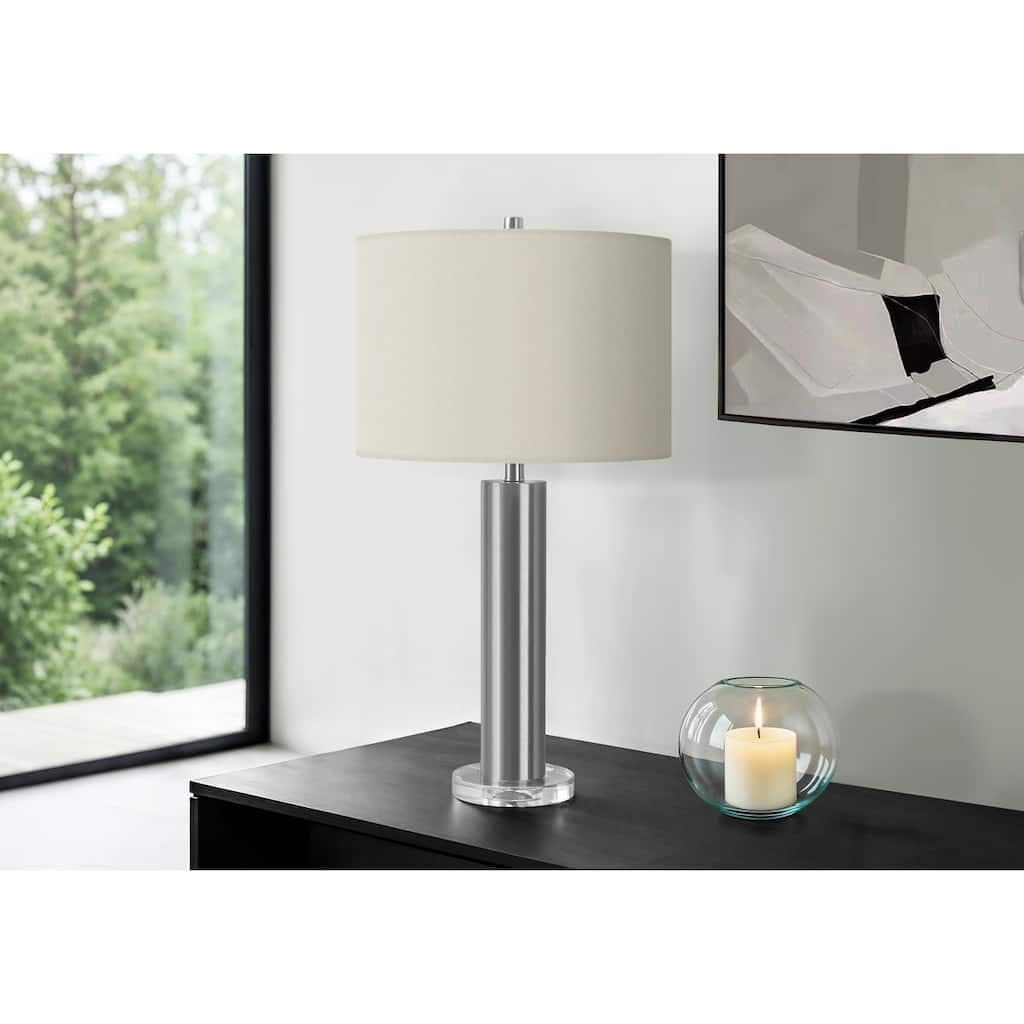 Contemporary Table Lamp with Linen Shade and Metal Base 3 Way Switch